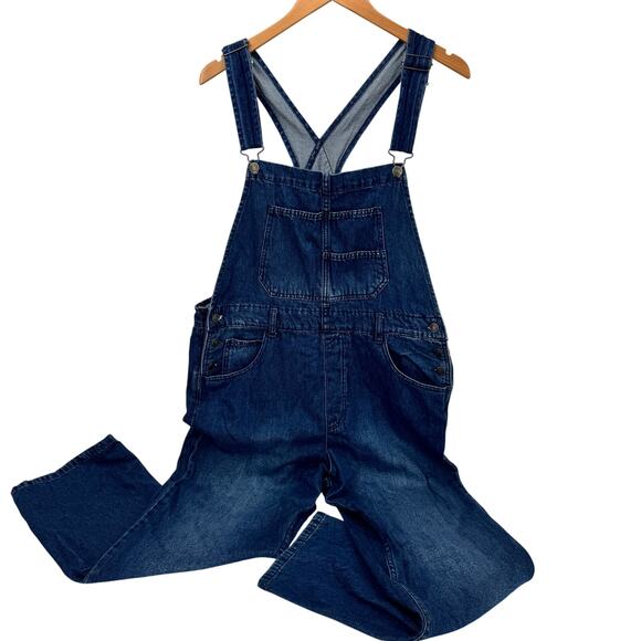 Free People Overalls Womens Large Ziggy We the Free Blue Denim Relaxed Bib - Picture 1 of 11